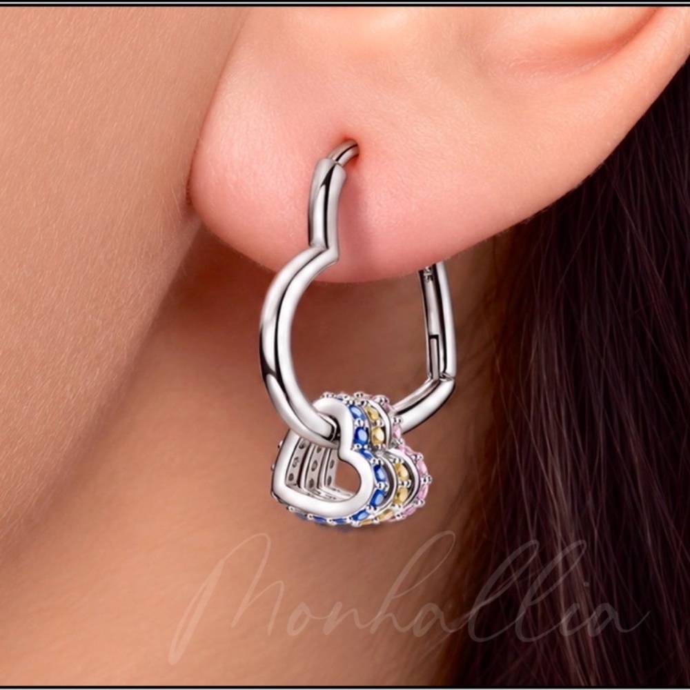 Clearance! NEW 925 CRYSTAL HEART CHARM HOOP EARRINGS